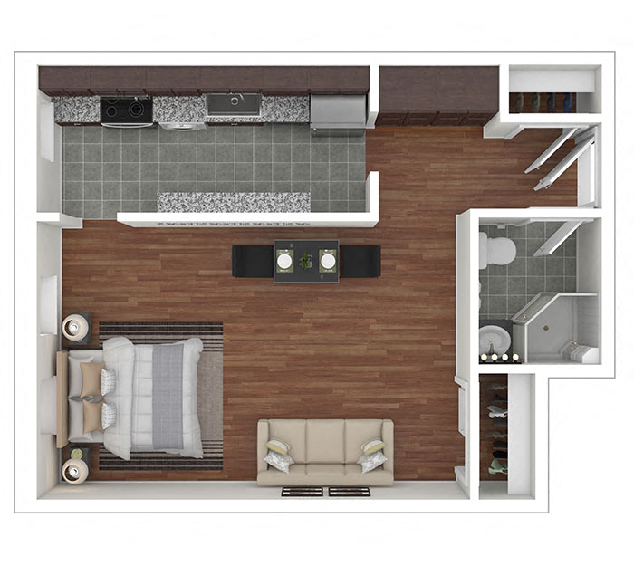 Floor plan for studio, 1 bath, 459 sqft