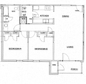 Floor plan for 2 beds, 1 bath, 1000 sqft