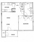 Floor plan for 1 bed, 1 bath, 760 sqft