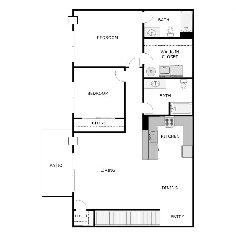 Floor plan for 2 beds, 2 baths, 1060 sqft