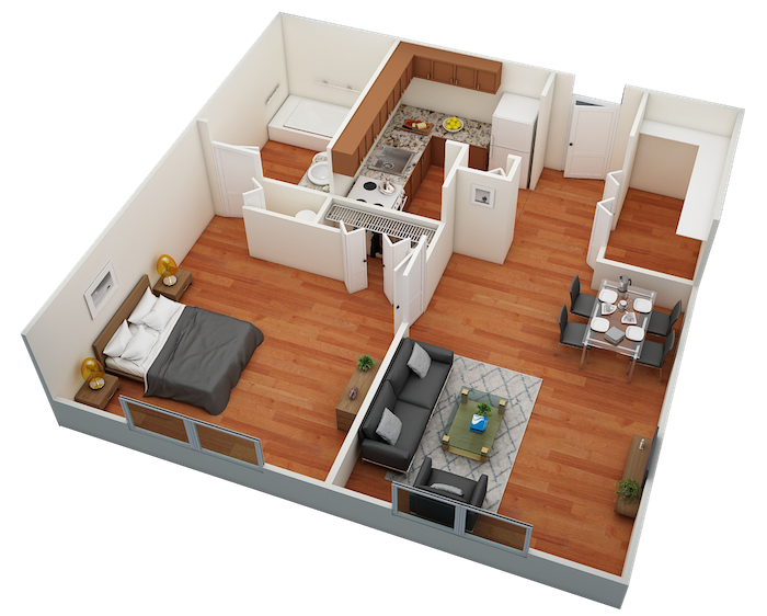 Floor plan for 1 bed, 1 bath, 504 sqft