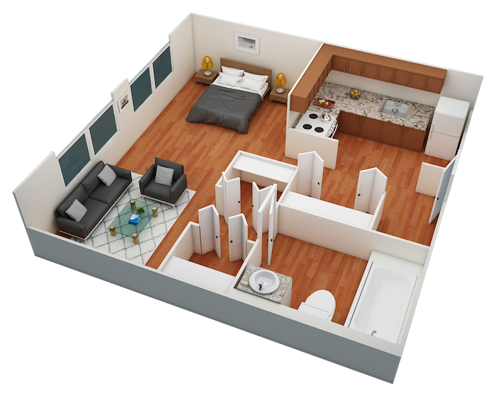 Floor plan for studio, 1 bath, 405 sqft
