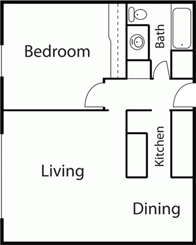Floor plan for 1 bed, 1 bath, 690 sqft