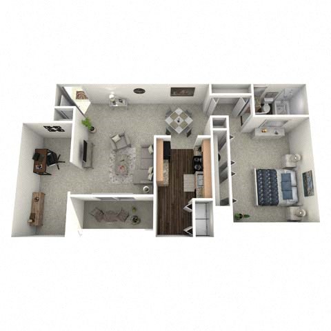 Floor plan for 1 bed, 1 bath, 750 sqft