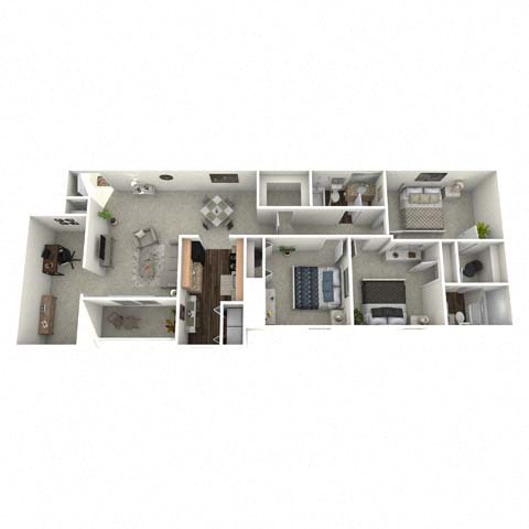 Floor plan for 3 beds, 2 baths, 1256 sqft
