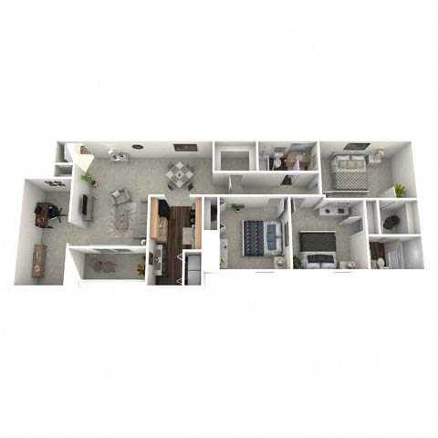 Floor plan for 3 beds, 2 baths, 1120 sqft