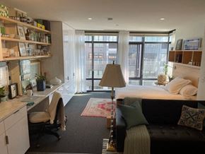 Ithaca apartment for rent - A room with a bed, desk, and chair.