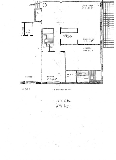 Floor plan for 3 beds, 2.5 baths, 1060 sqft