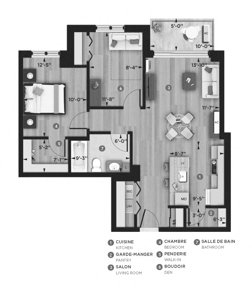Floor plan for 2 beds, 1 bath, 809 sqft