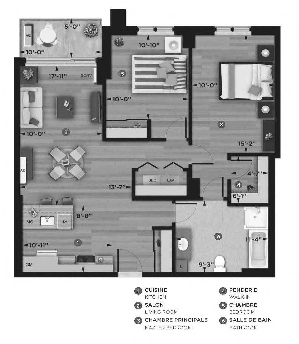 Floor plan for 2 beds, 1 bath, 946 sqft