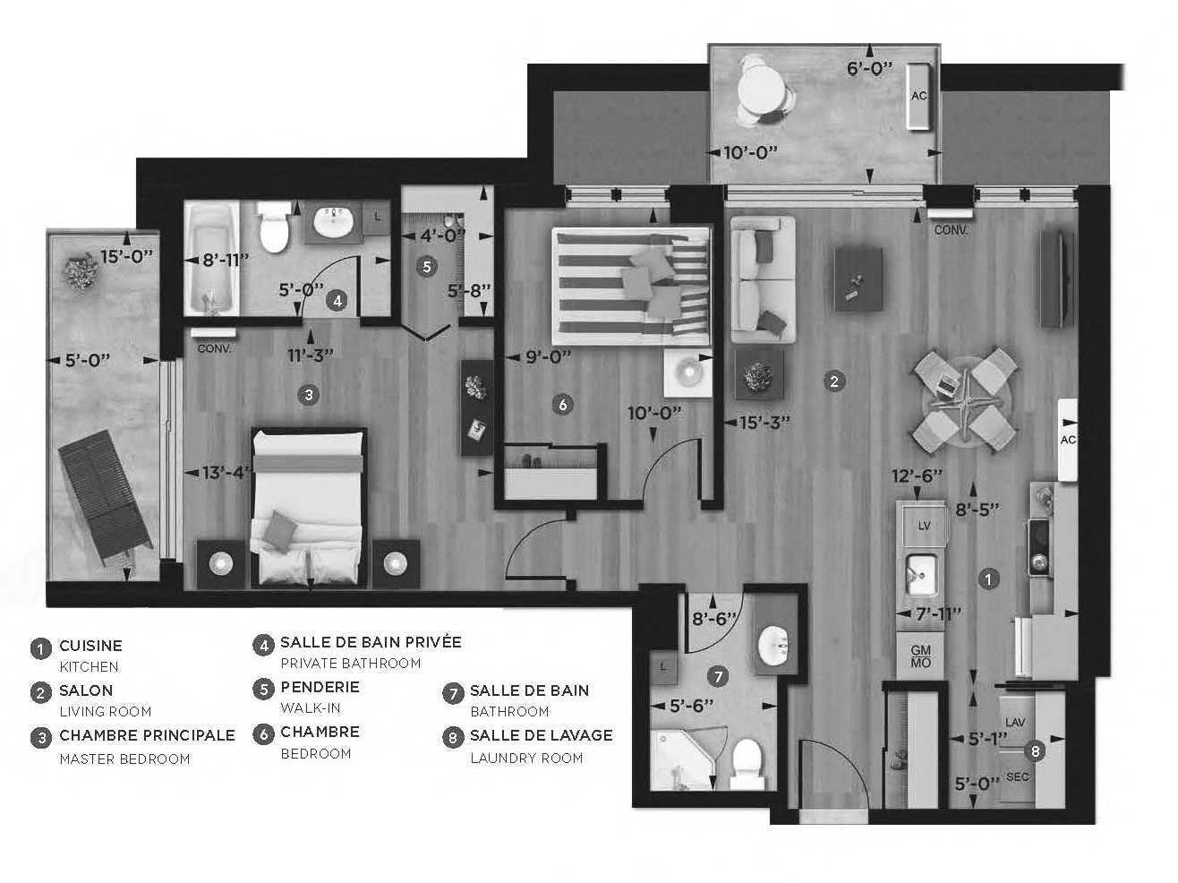 Floor plan for 2 beds, 2 baths, 904 sqft