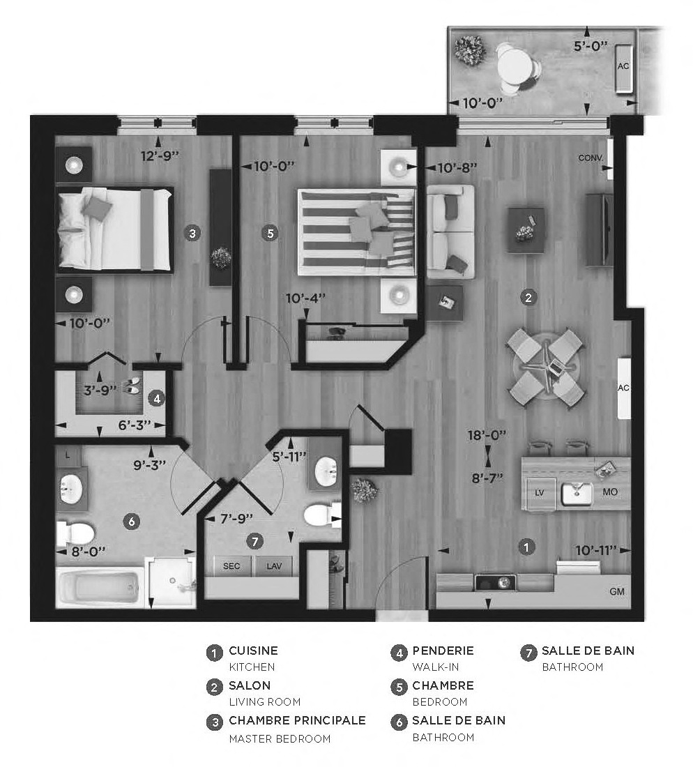 Floor plan for 2 beds, 2 baths, 926 sqft