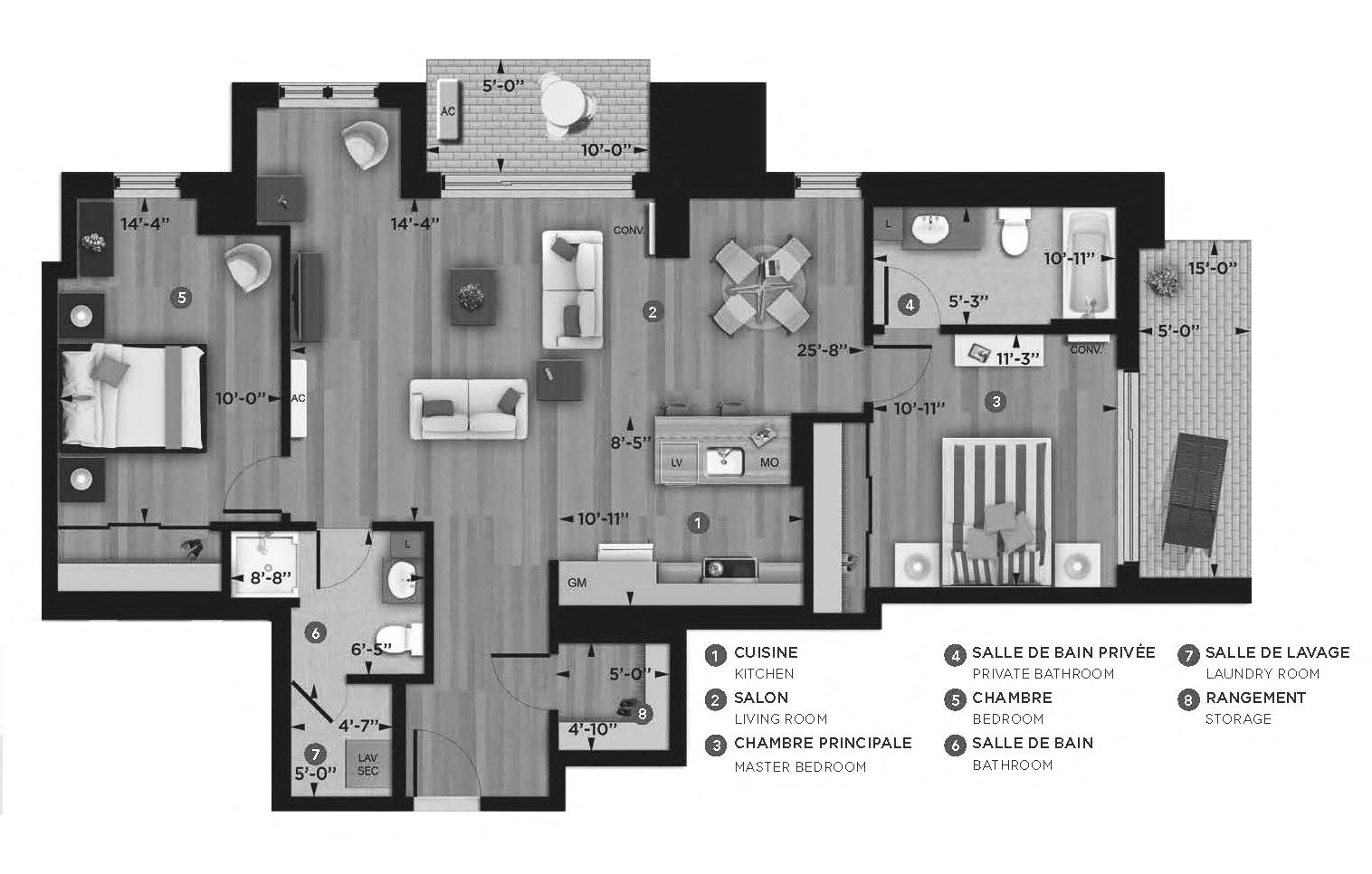 Floor plan for 2 beds, 2 baths, 1119 sqft