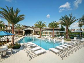 Orlando apartment for rent - Resort style pool and lounge chairs at Retreat at Nona Place, Orlando, FL, 32832