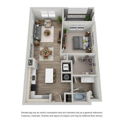 Floor plan for 1 bed, 1 bath, 790 sqft