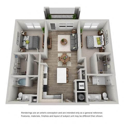 Floor plan for 2 beds, 2 baths, 1060 sqft