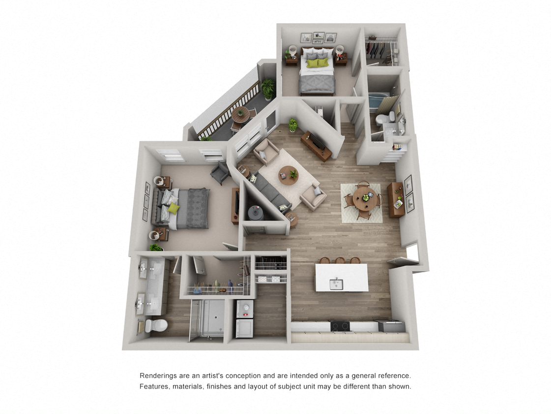 Floor plan for 2 beds, 2 baths, 1223 sqft