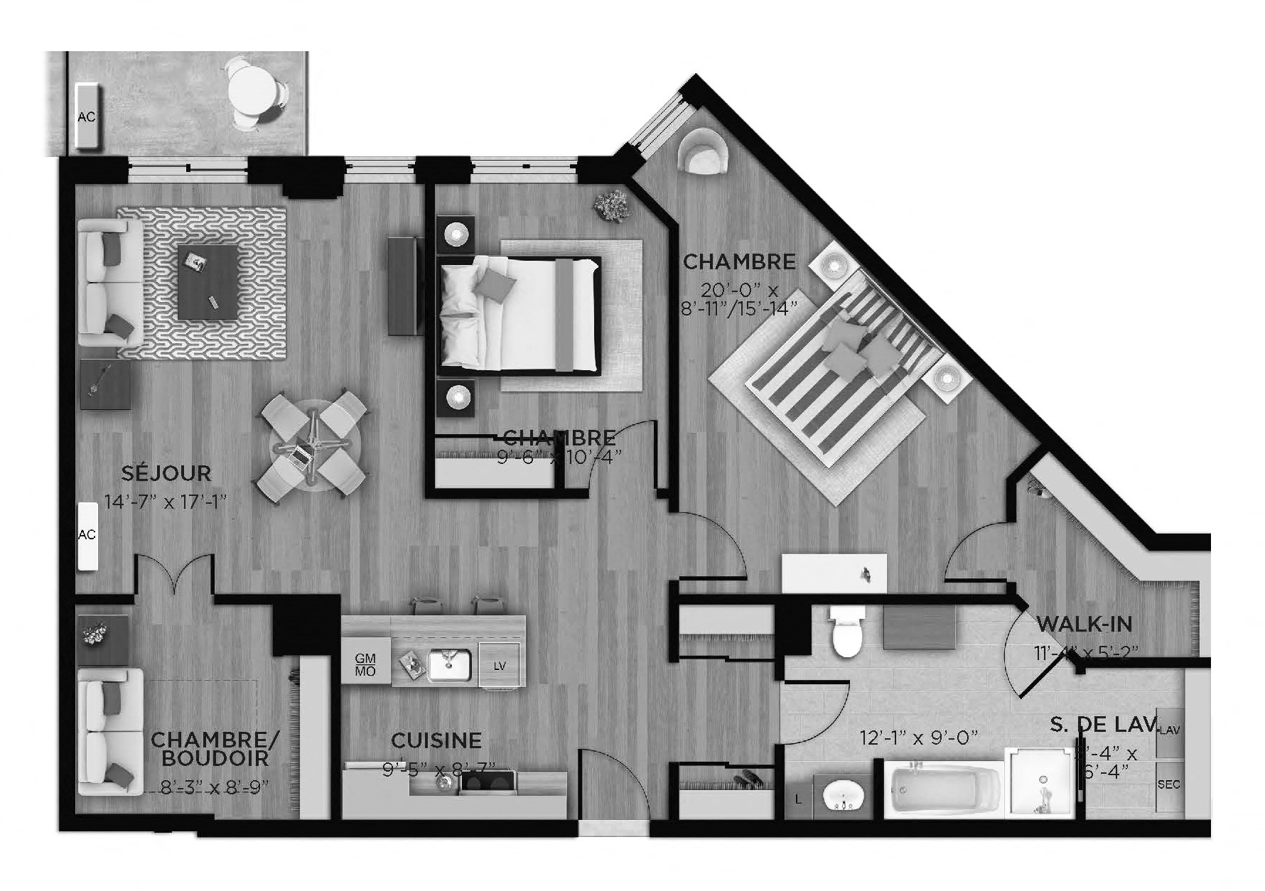 Floor plan for 3 beds, 1 bath, 1189 sqft