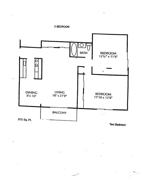 Floor plan for 2 beds, 2 baths, 1075 sqft