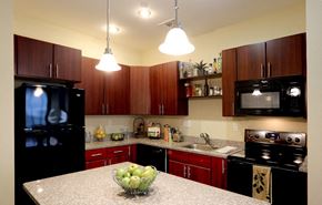 Nashua apartment for rent - a kitchen with black appliances and a granite counter top