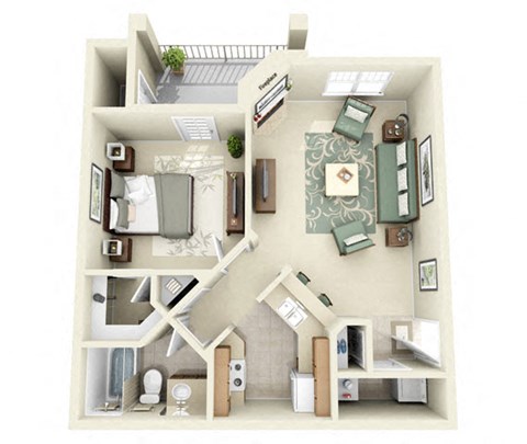 Floor plan for 1 bed, 1 bath, 704 sqft