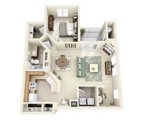 Floor plan for 1 bed, 1 bath, 808 sqft