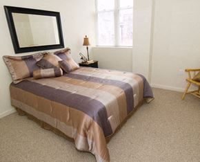 Cambridge apartment for rent - a bedroom with a bed and a mirror