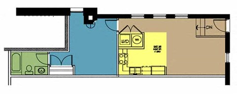 Floor plan for 1 bed, 1 bath, 660 sqft