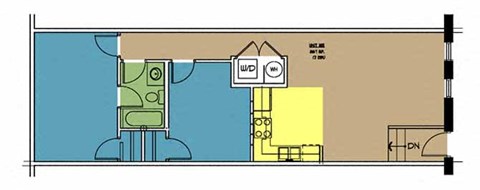 Floor plan for 2 beds, 1 bath, 867 sqft