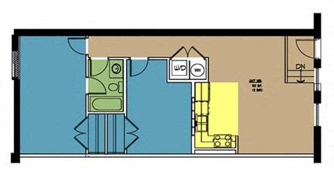 Floor plan for 2 beds, 1 bath, 921 sqft