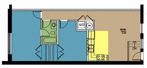 Floor plan for 2 beds, 1 bath, 944 sqft