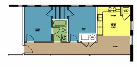 Floor plan for 2 beds, 1 bath, 793 sqft