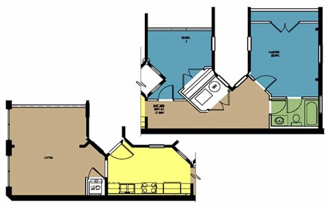 Floor plan for 2 beds, 1 bath, 1087 sqft