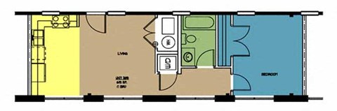 Floor plan for 1 bed, 1 bath, 619 sqft