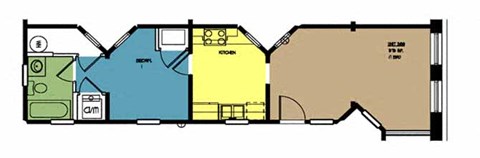 Floor plan for 1 bed, 1 bath, 575 sqft