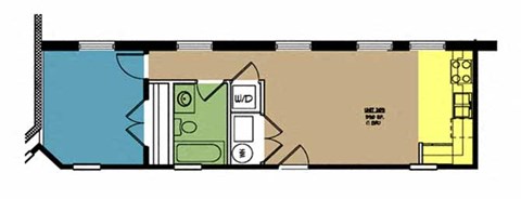 Floor plan for 1 bed, 1 bath, 590 sqft