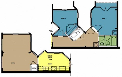 Floor plan for 2 beds, 1 bath, 1085 sqft