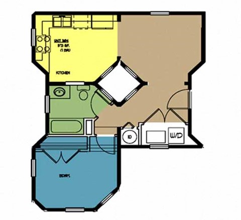 Floor plan for 1 bed, 1 bath, 572 sqft
