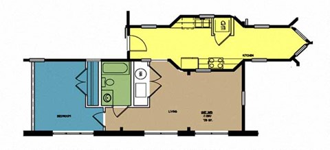 Floor plan for 1 bed, 1 bath, 725 sqft