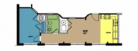 Floor plan for 1 bed, 1 bath, 698 sqft