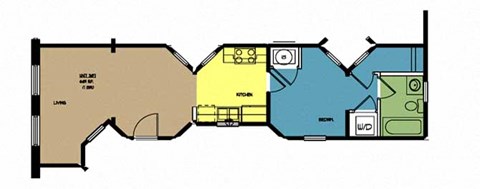 Floor plan for 1 bed, 1 bath, 601 sqft
