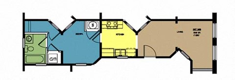 Floor plan for 1 bed, 1 bath, 550 sqft