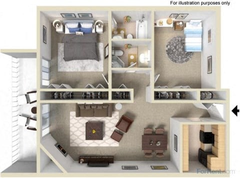 Floor plan for 2 beds, 2 baths, 997 sqft