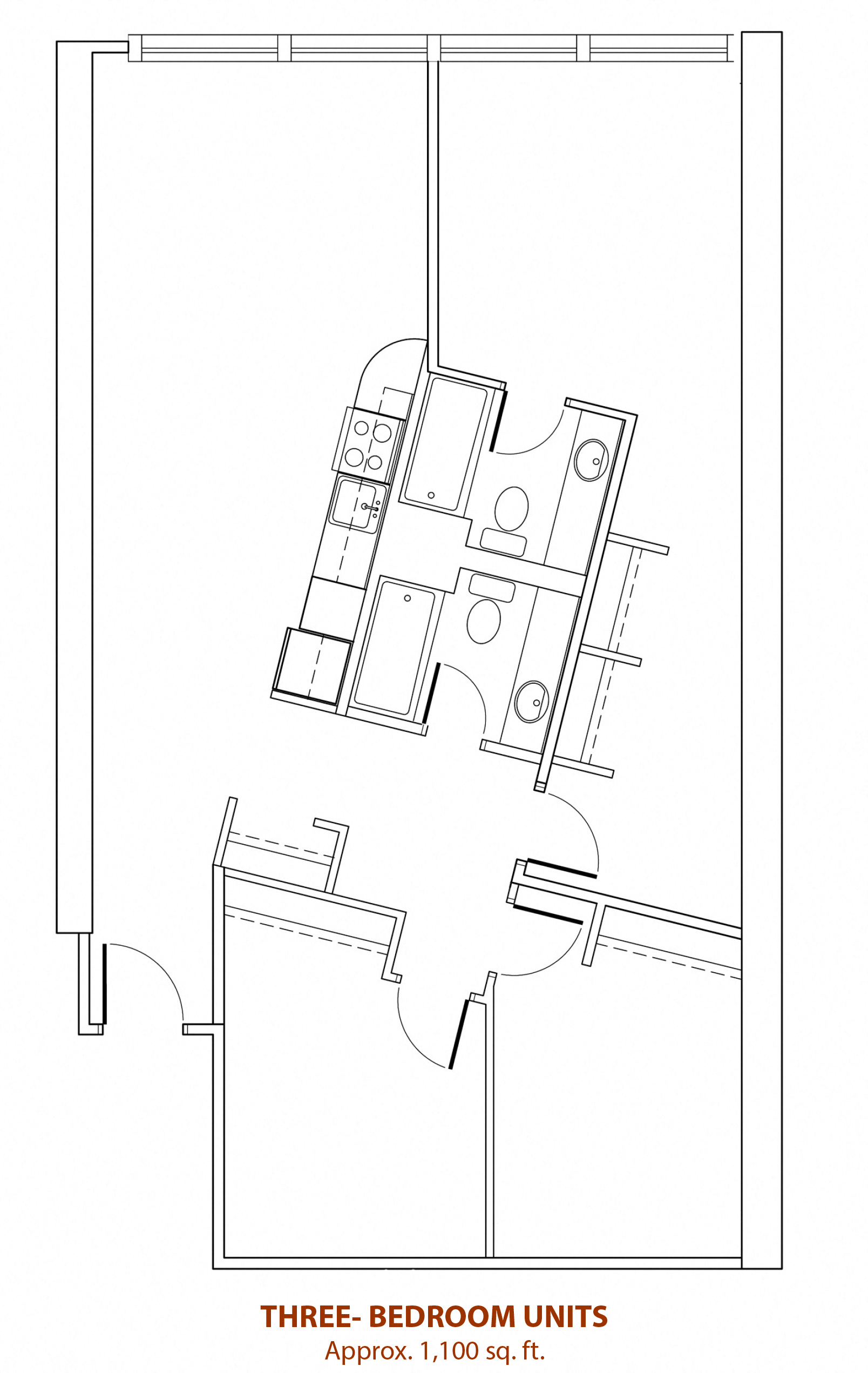 Floor plan for 3 beds, 2 baths, 1160 sqft