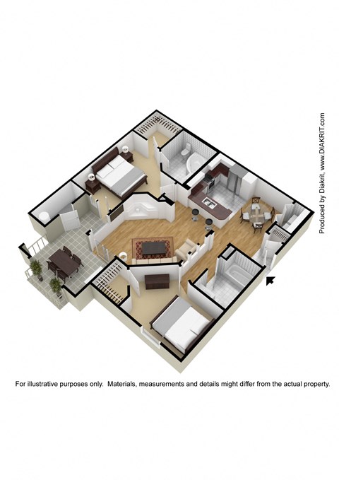 Floor plan for 2 beds, 2 baths, 1092 sqft