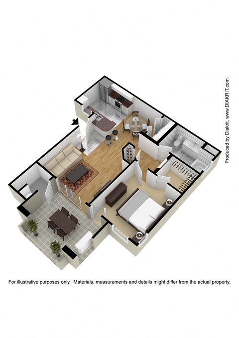 Floor plan for 1 bed, 1 bath, 759 sqft