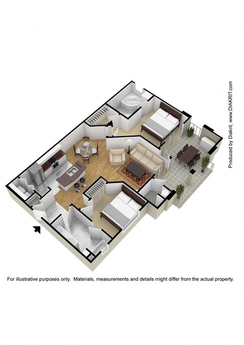 Floor plan for 2 beds, 2 baths, 1142 sqft