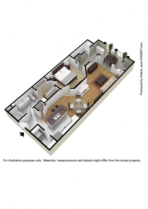 Floor plan for 1 bed, 1 bath, 860 sqft