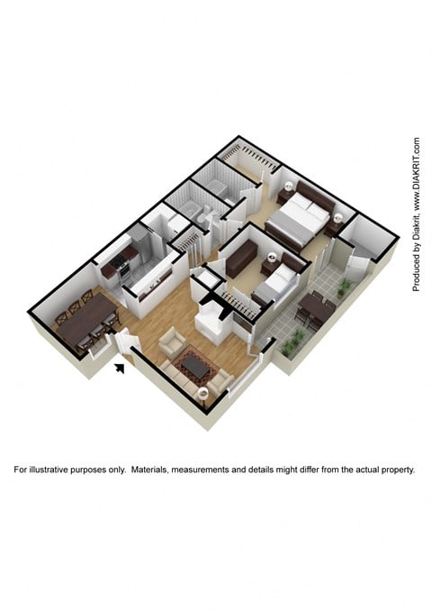 Floor plan for 2 beds, 2 baths, 854 sqft