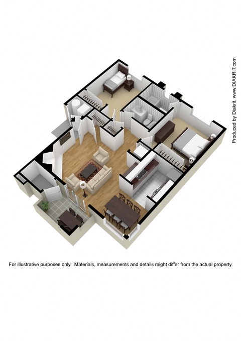 Floor plan for 2 beds, 2 baths, 853 sqft